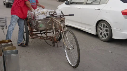 Buckets of Fresh Thai Fermented Fish Sauce on Bike Cart, Outside Street Market Stock Footage 274382884