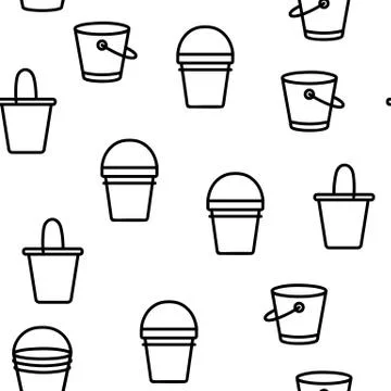Buckets, Pails Vector Seamless Pattern Illustrazione stock