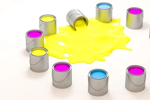 The buckets of paint with white background, 3d rendering. Illustrazione stock