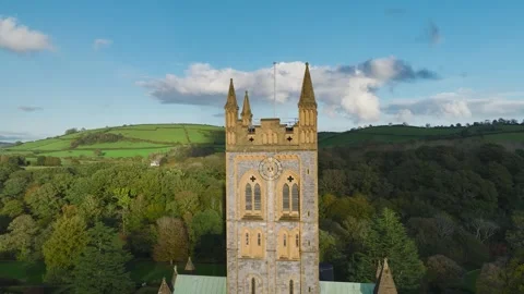 Buckfast Abbey from  a drone at evening sun, Totnes, Devon, England, Europe Stock-Footage 253758258