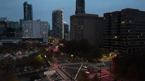 BuckHead aerial at night Stock Footage 193641076