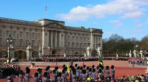 Buckingham Palace guards arrive for Changing of the Guard Ceremony 02 Video stock 22364111