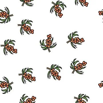 Buckthorn berry tree branch vector seamless pattern Illustrazione stock