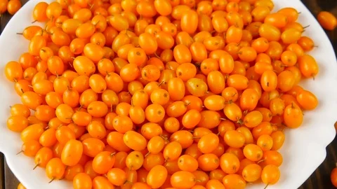 Buckthorn on a plate. Stock Footage