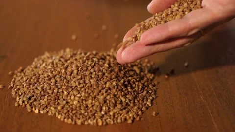 Buckwheat close-up.  Raw buckwheat. Healthy organic food diet concept 129 Stock Footage 150891714