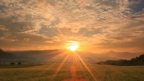 The Buckwheat Field in Bloom, Mount Dokko, the Aoki Mountains, and the Sunset Vídeo Stock 330607002