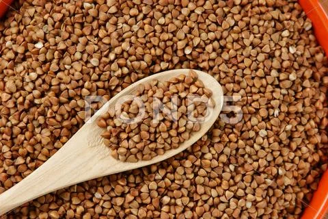Buckwheat Groats And Wooden Spoon