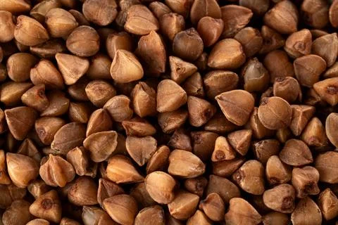 Buckwheat groats background. Macro. Extra Close-up. Top view. Stock Photos