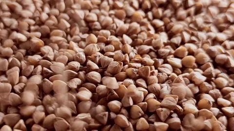 Buckwheat groats falling close-up, background. Stock Footage 277350739