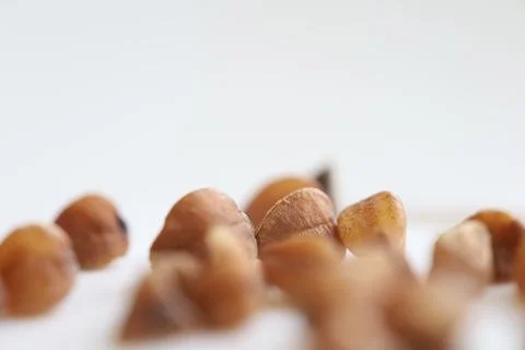 Buckwheat in macro on white background Stock Photos