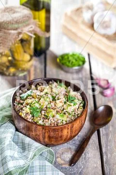 Buckwheat porridge with vegetables Stock Photos