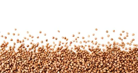 Buckwheat scattered background, space for text. The view from the top Stock Photos