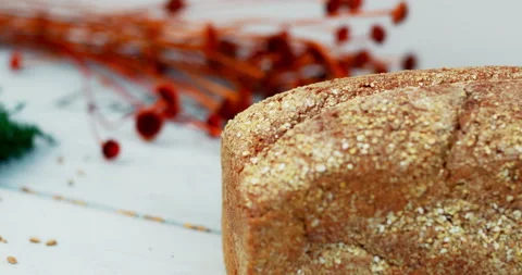 Buckwheat sourdough bread slowmotion Stock Footage 234824399