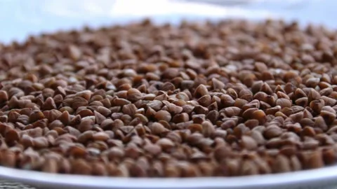 The buckwheat spins in a plate Stock Footage 136364480