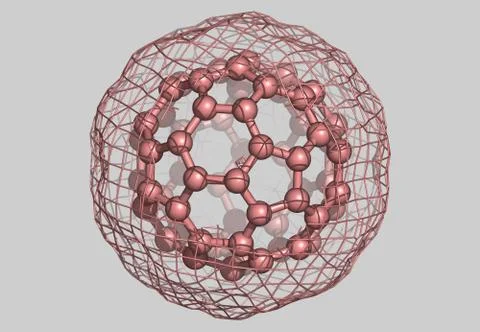 Bucky Ball molecular model with atoms Stock Illustration