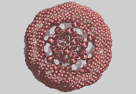 Bucky Ball molecular model with atoms Stock Illustration