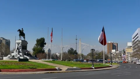 Bucolic evening shot of flags of Chile trembling Stock Footage 97467542