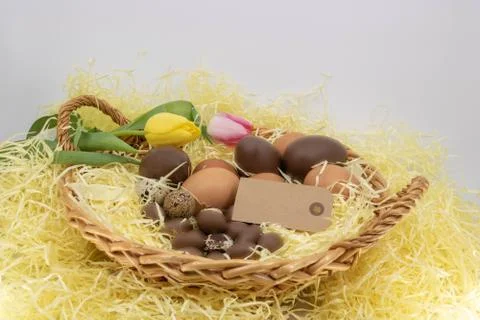 Bucolic graphic background on the theme of the arrival of spring and Easter Stock Photos