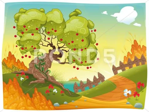 Bucolic landscape on the sea. Stock Illustration