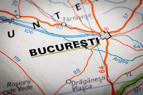 Bucuresti on a road map Stock Photos