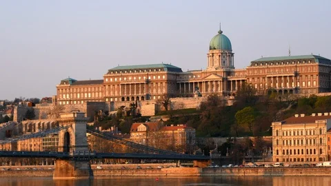 Buda Castle and the Chain Bridge, Budapest, Hungary Stock Footage 105681670
