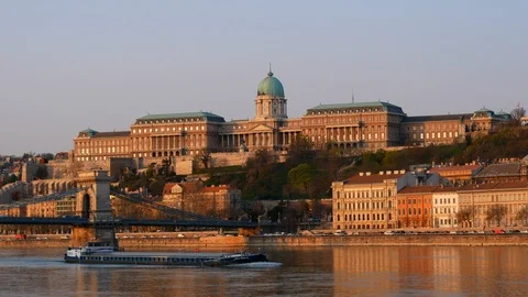Buda Castle and the Chain Bridge, Budapest, Hungary Stock Footage 105827635
