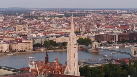 The Buda Castle and the Danube river in downtown Budapest - drone 4K video Stock-Footage 99242174