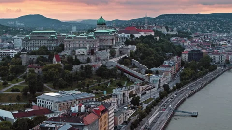 Buda castle on bank of river Video stock 130824101