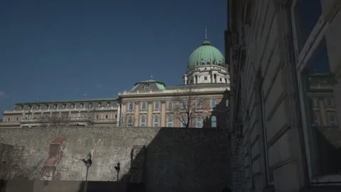 Buda Castle Palace Above Historic Stone Walls in Budapest Hungary Stock Footage 336065452