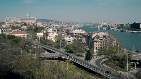 Buda castle, St. Stephen's Basilica and chain bridge in budapest Video stock 74229198