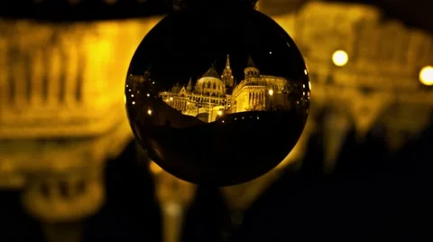 Buda castle through the nikon ball at night Stock Footage 59173236