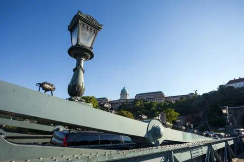 Buda castle view from chain bridge Stock Photos