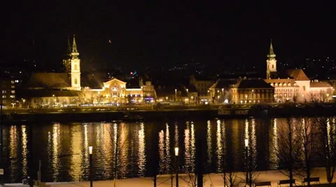 Buda over the Danube River at night, Budapest, Hungary Stock Footage 47694314