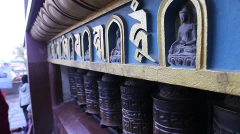 Buda Prayer wheels Stock Footage 65775403