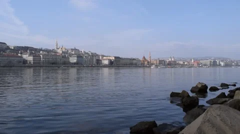 Buda viewed from the water's edge in Pest, Budapest, Hungary Stock Footage 47701910