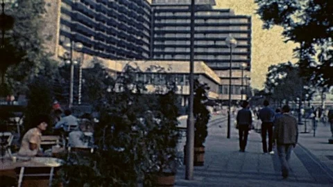 Budapest 1984: people walk in the street Stock Footage
