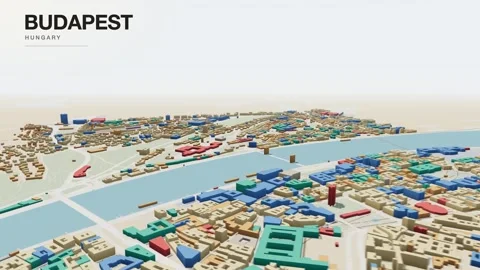 Budapest 3D isometric city skyline building blocks map animation seamless loop Stock Footage 341482711