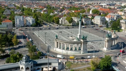 Budapest - 4K drone flying around Heroes' Square on a bright summer day Stock Footage 115340259