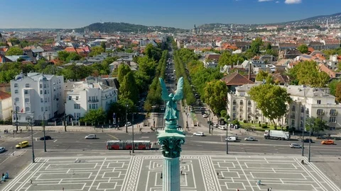 Budapest - 4K drone flying away from Heroes' Square on a bright summer day Stock Footage 115339975