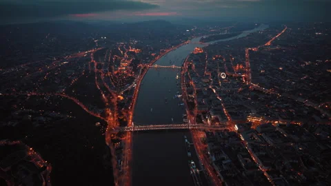 Budapest from above at night Video stock 131055234