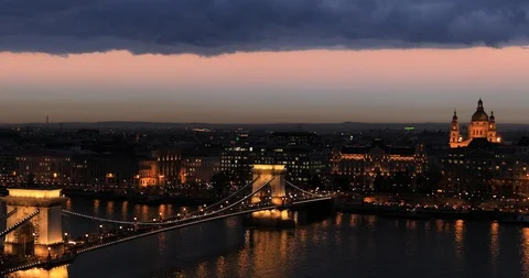 Budapest aerial view at sunset time with Chain Bridge on Danube Stock Footage 102261111