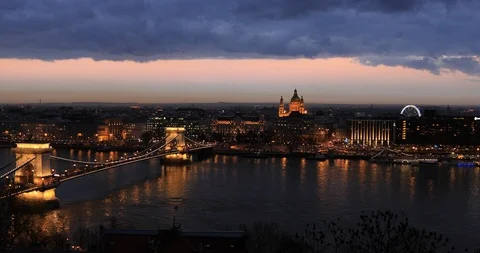 Budapest aerial view at sunset time with Chain Bridge on Danube Stock Footage 102261661