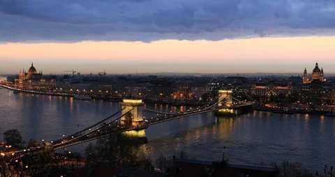 Budapest aerial view at sunset time with Chain Bridge on Danube Stock Footage 102263201
