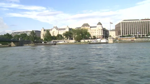 Budapest And Chain Bridge Building on The Danube River Stock Footage 45995173