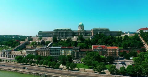 Budapest bird eye view. Buda Castle aerial view moving up camera. Hungary. Stock Footage 62217452