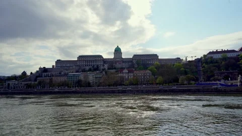 Budapest Buda Castle on Castle Hill in Hungary from Danube river boat Stock Footage 239409393