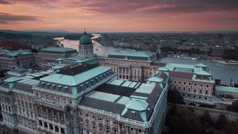 Budapest castle from above Stock Footage 130824818