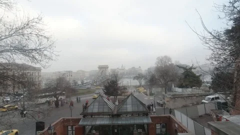 Budapest Castle Hill Funicular  with view of Parliament and the Danube Stock Footage 127210431
