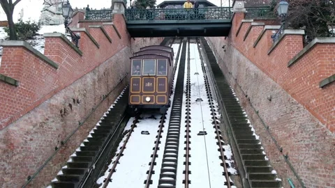 The Budapest Castle Hill Funicular in winter in Budapest, Hungary Stockbeeldmateriaal 101383444