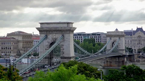 Budapest centre with Szechenyi Chain Bridge Video stock 60244493